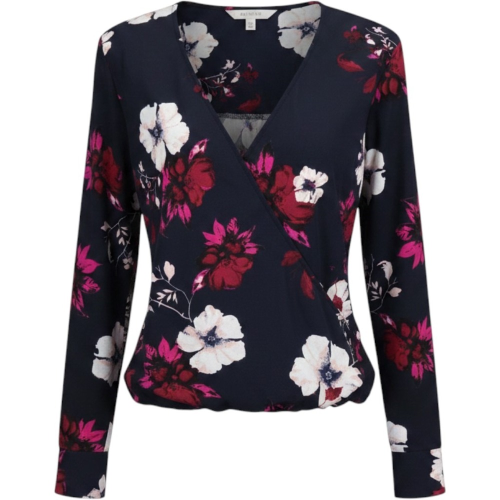 A New Day Womens Floral Long Sleeve Faux Wrap Blouse Navy Blue XS RN17730